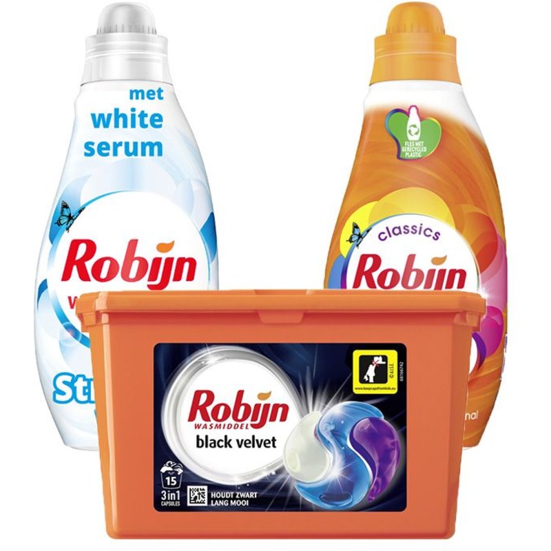 Een afbeelding van Robijn Klein & Krachtig wasmiddel mixverpakking