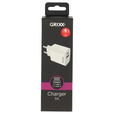 pdp-image-Grixx Charger USB-C en USB-A white