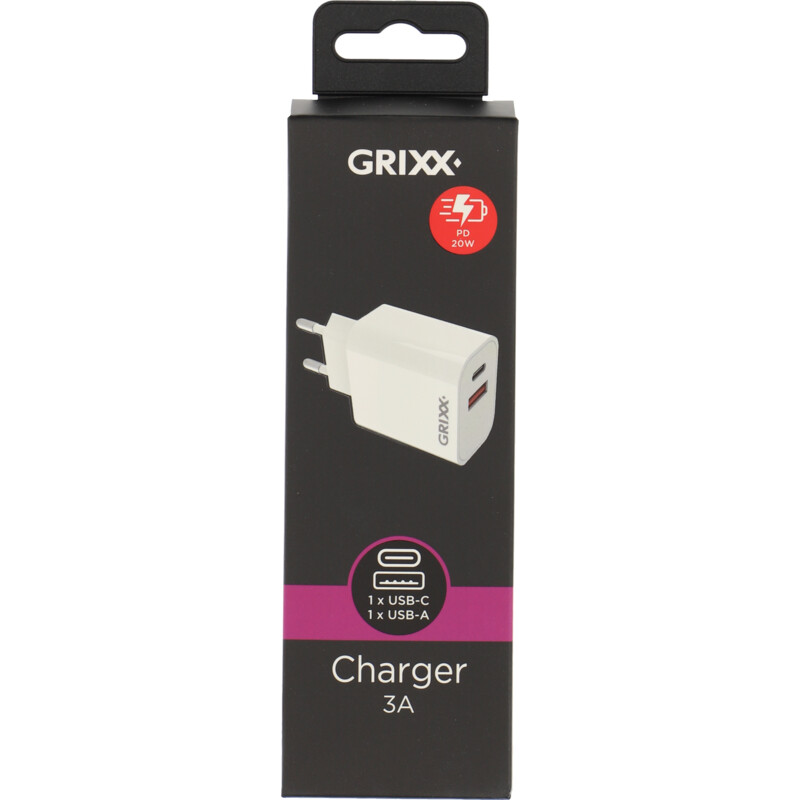 Een afbeelding van Grixx Charger USB-C en USB-A white
