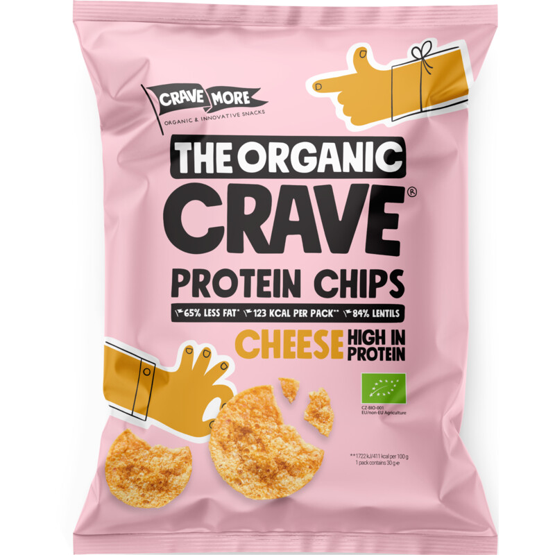 Een afbeelding van The Organic Crave Cheese protein chips