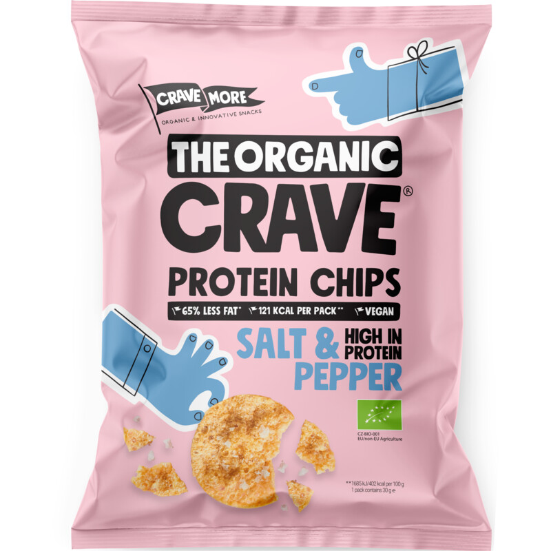 Een afbeelding van The Organic Crave Protein chips salt & pepper