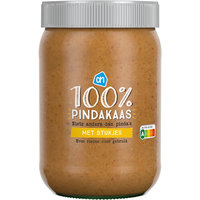 Een afbeelding van AH 100% Pindakaas met stukjes pinda