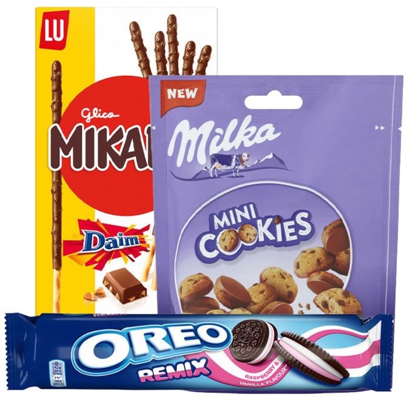 Een afbeelding van Oreo , LU en Milka snack pakket