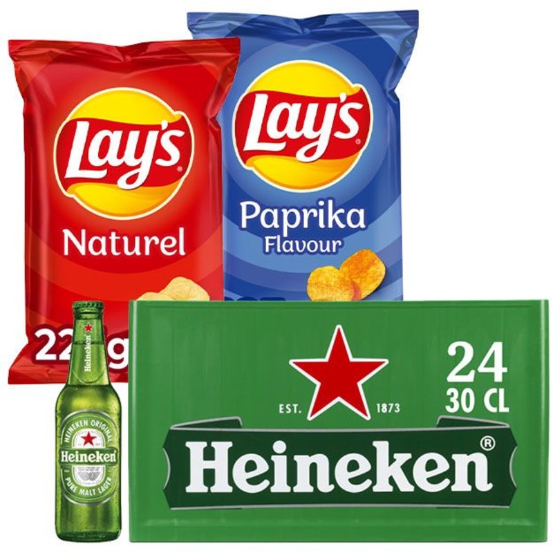Een afbeelding van Heineken & Lay's bier chips borrel pakket