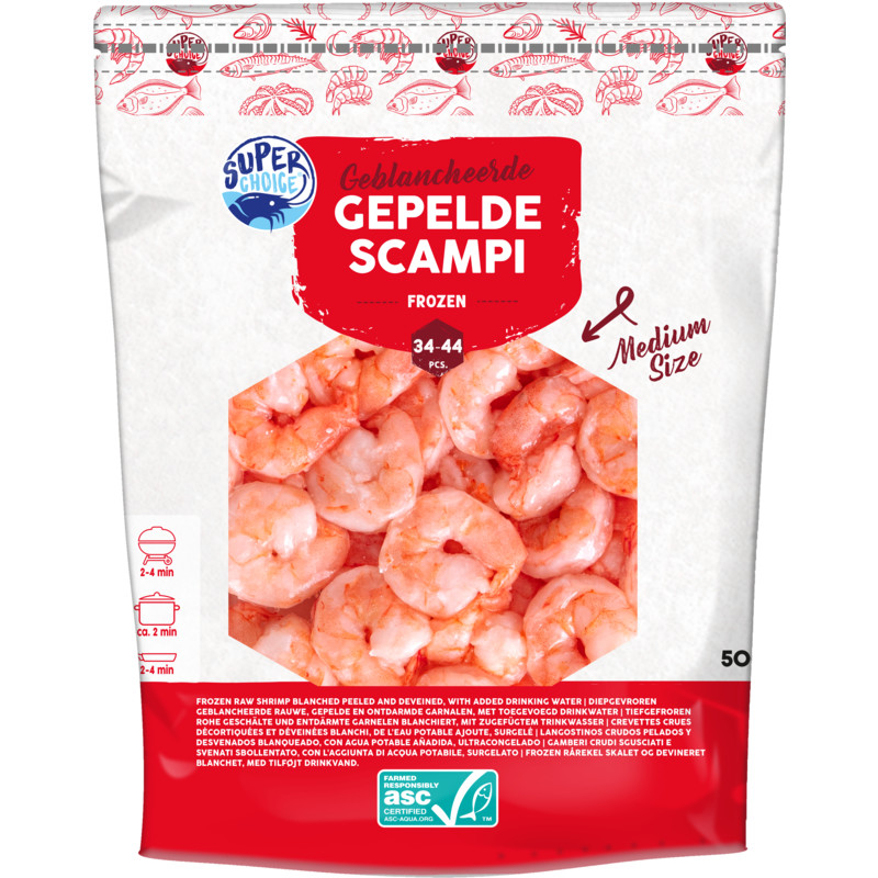 Een afbeelding van Super Choice Garnalen M geblancheerd gepeld bel
