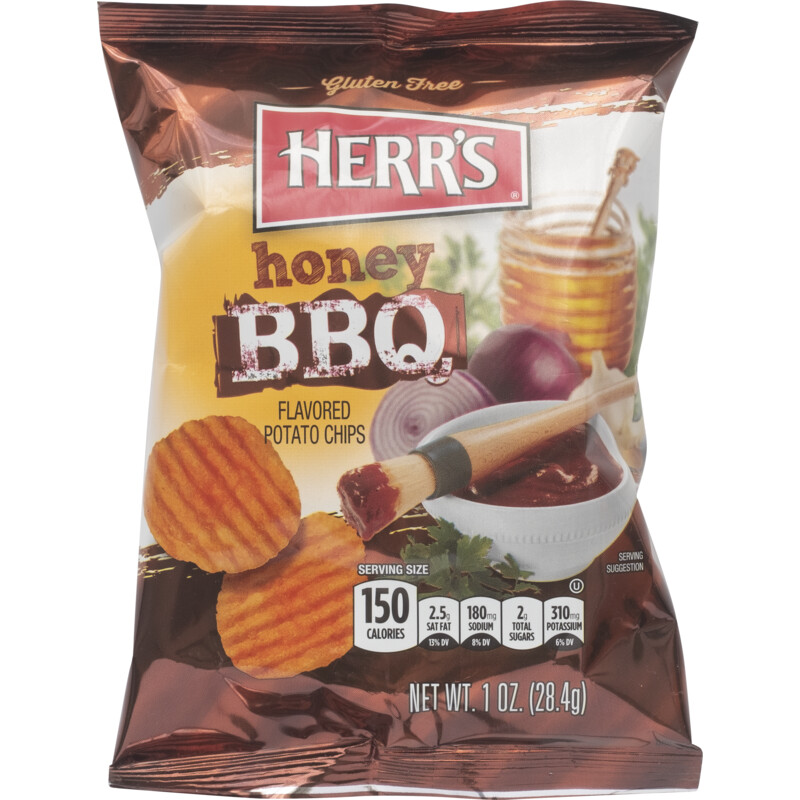 Een afbeelding van Herr's Honey BBQ flavored potato chips