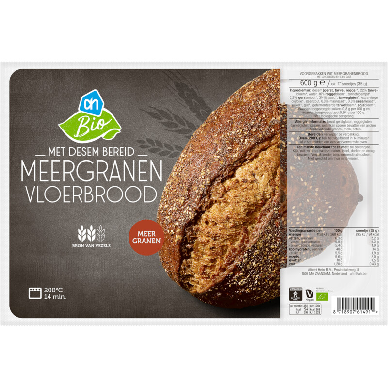 Een afbeelding van AH Biologisch Vloerbrood meergranen met desem bereid