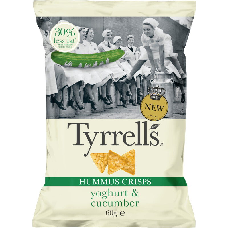 Een afbeelding van Tyrrells Hummus crisps yoghurt & cucumber