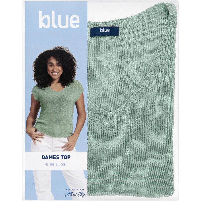 Een afbeelding van Blue Dames top lurex groen M