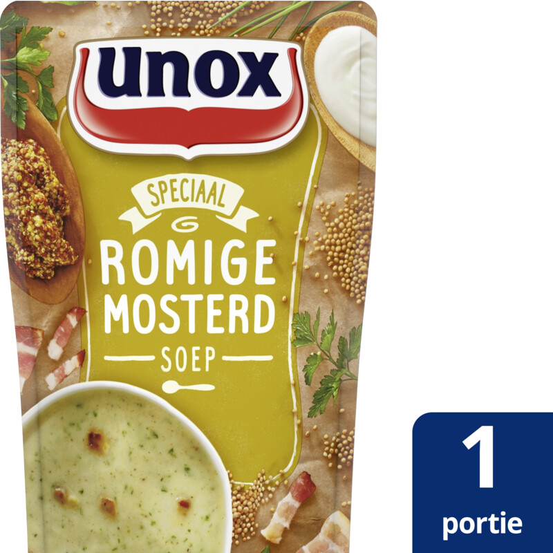 Een afbeelding van Unox Romige mosterdsoep met hartige spekjes