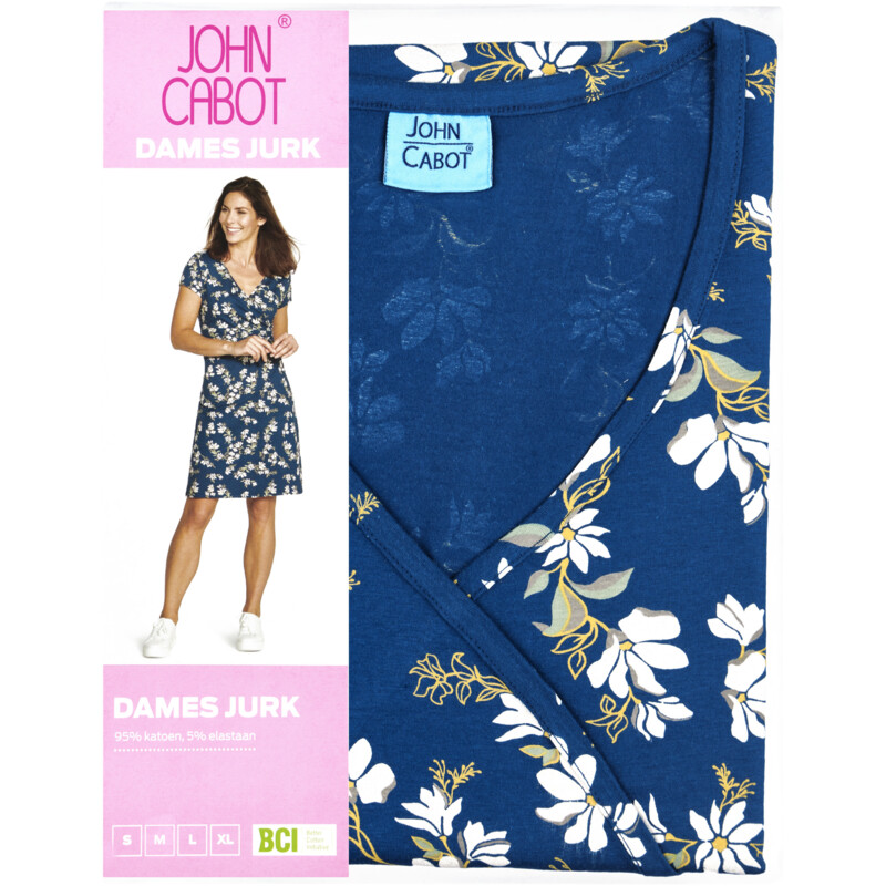 Een afbeelding van John Cabot Jurk blauw bloemetje XL