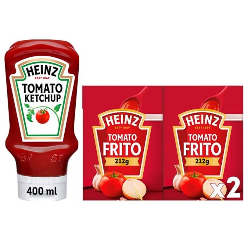 Een afbeelding van Heinz tomatensaus en ketchup pakket