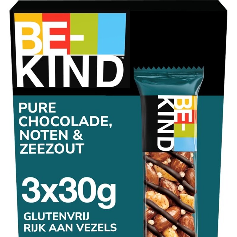 Een afbeelding van Be-kind Notenreep dark chocolate zeezout 3-pack