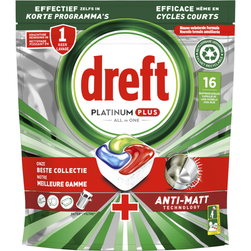 Een afbeelding van Dreft Platinum plus vaatwascapsules all in one