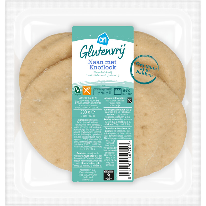 Een afbeelding van AH Glutenvrij Naan met knoflook