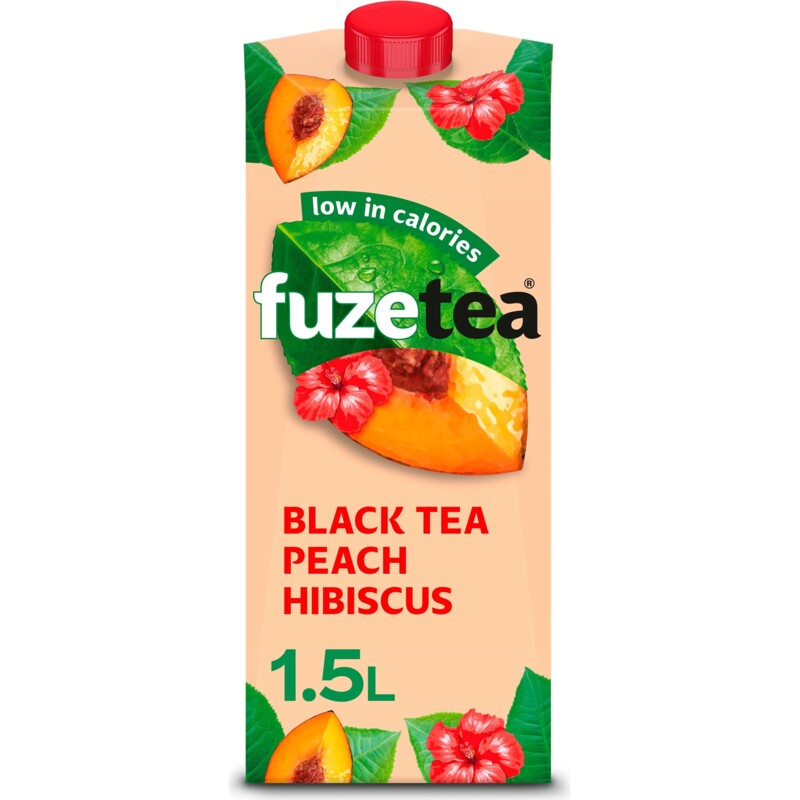 Een afbeelding van Fuze Tea Black Ice Tea Peach Hibiscus