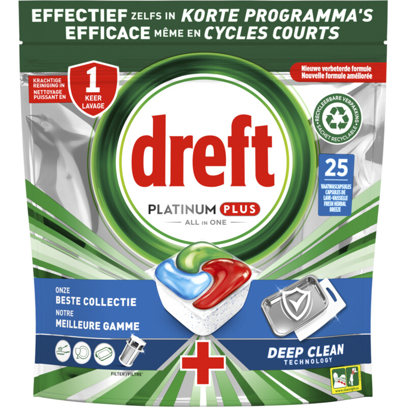 Een afbeelding van Dreft Platinum plus deep clean vaatwascapsules