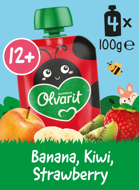 Olvarit Knijpfruit banana, kiwi 12m+ 4-pack