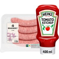Een afbeelding van Heinz Tomaten Ketchup met AH braadworst