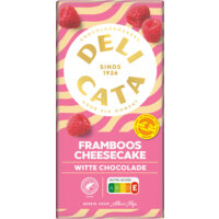 Een afbeelding van Delicata Reep witte chocolade framboos cheesecake