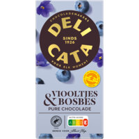 Een afbeelding van Delicata Reep pure chocolade viooltjes & bosbes