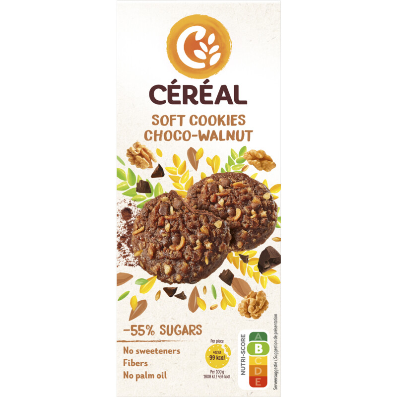 Een afbeelding van Céréal Soft cookies choco-walnut minder suikers
