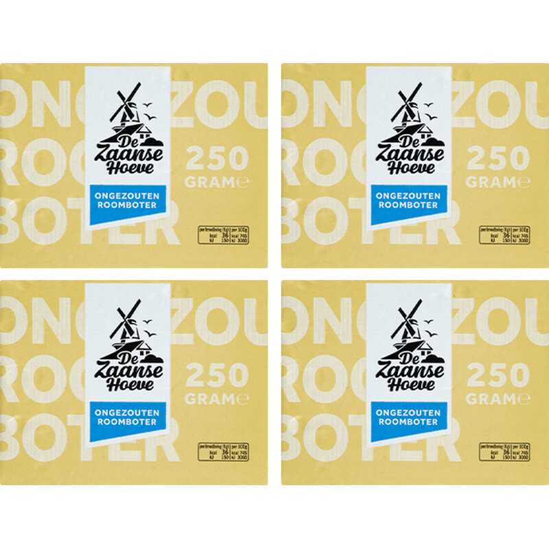 Een afbeelding van De Zaanse Hoeve Roomboter ongezouten 4-pack