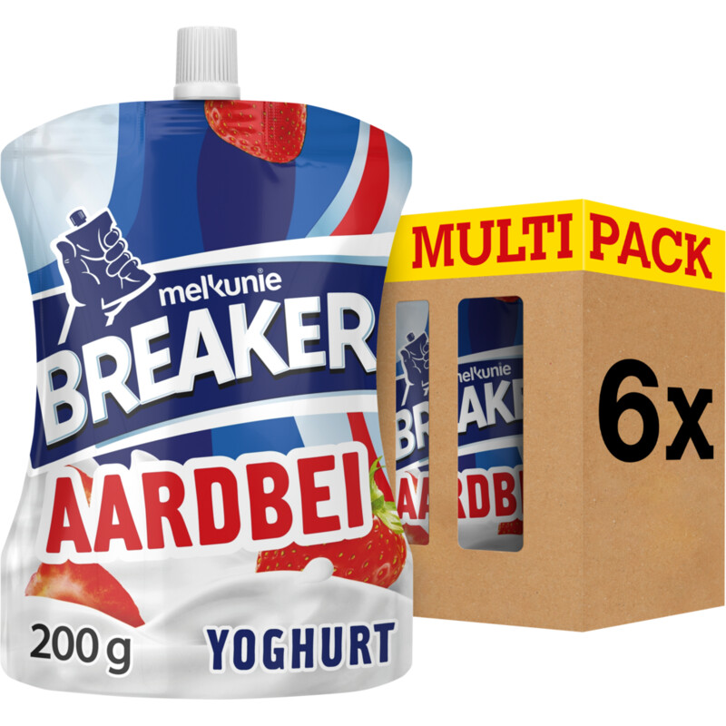 Een afbeelding van Melkunie Breaker aardbei yoghurt 6-pack