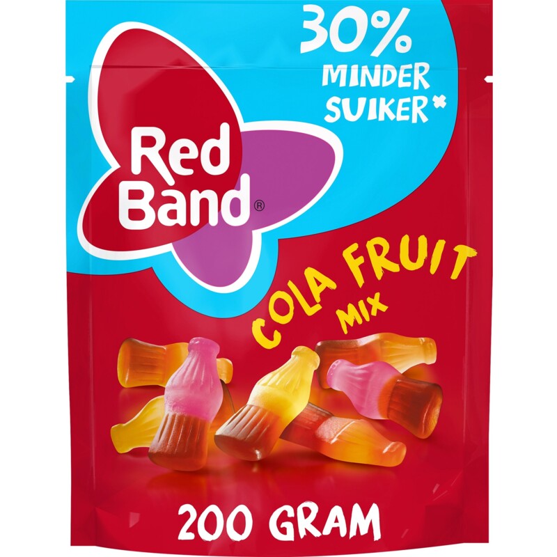 Een afbeelding van Red Band Cola fruit winegum 30% minder suiker