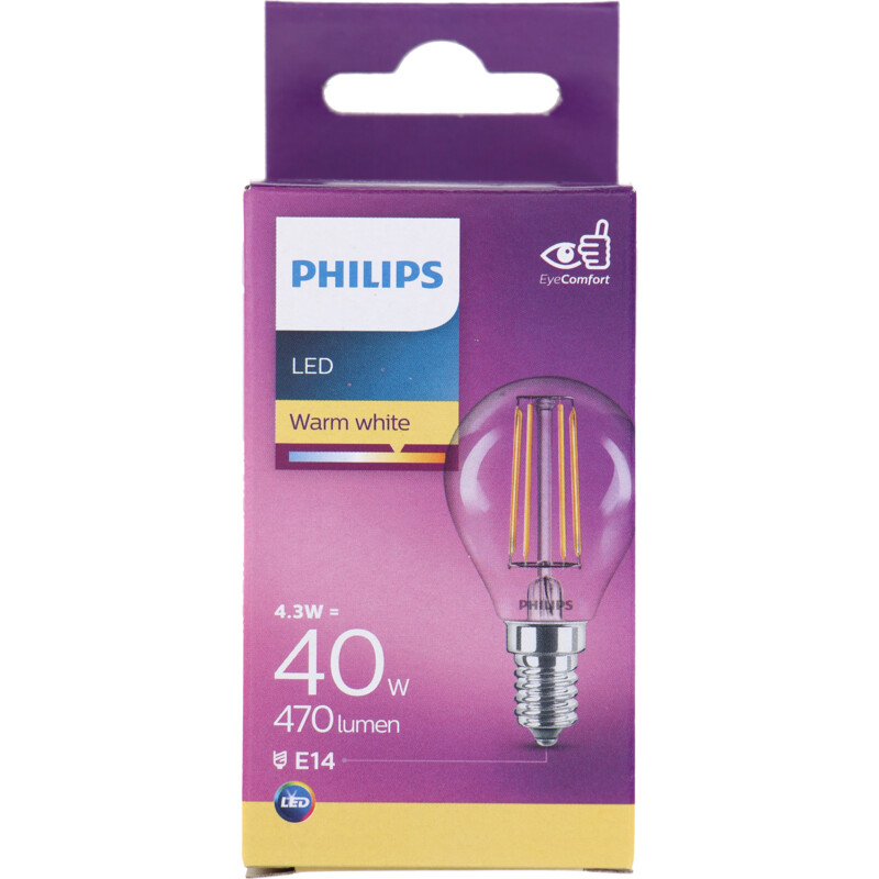Een afbeelding van Philips Led fil kogel helder E14 40W
