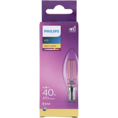 pdp-image-Philips Led fil kaars helder E14 40W