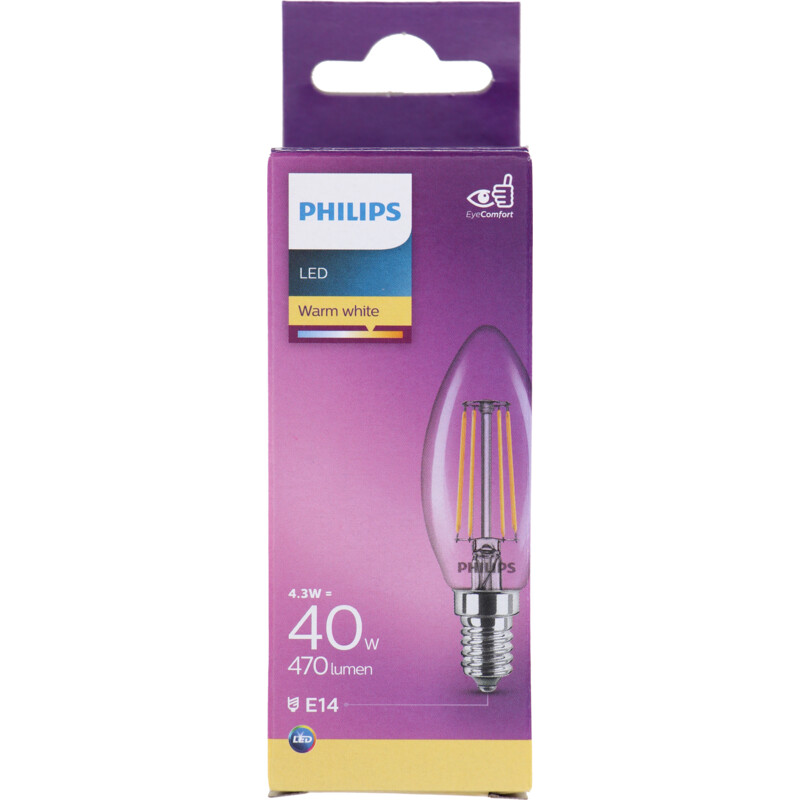 Een afbeelding van Philips Led fil kaars helder E14 40W