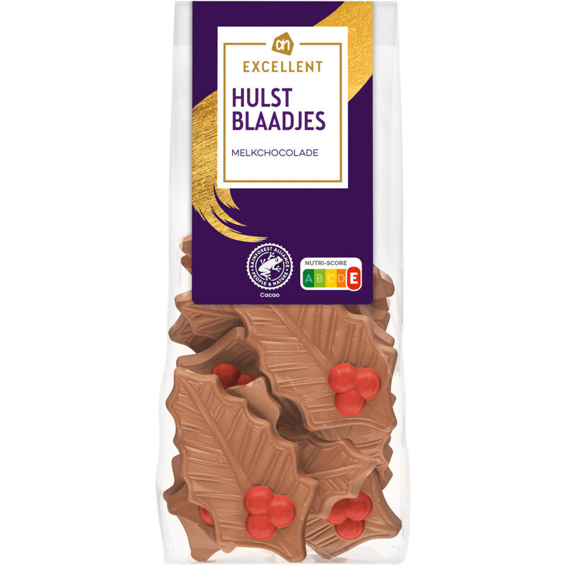 Een afbeelding van AH Excellent Hulstblaadjes melkchocolade