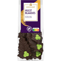 Een afbeelding van AH Excellent Hulstblaadjes extra pure chocolade