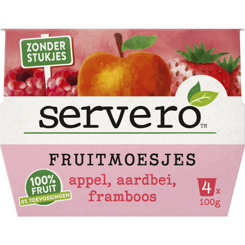 Een afbeelding van Servero 100% Fruitmoesjes appel aardbei framboos