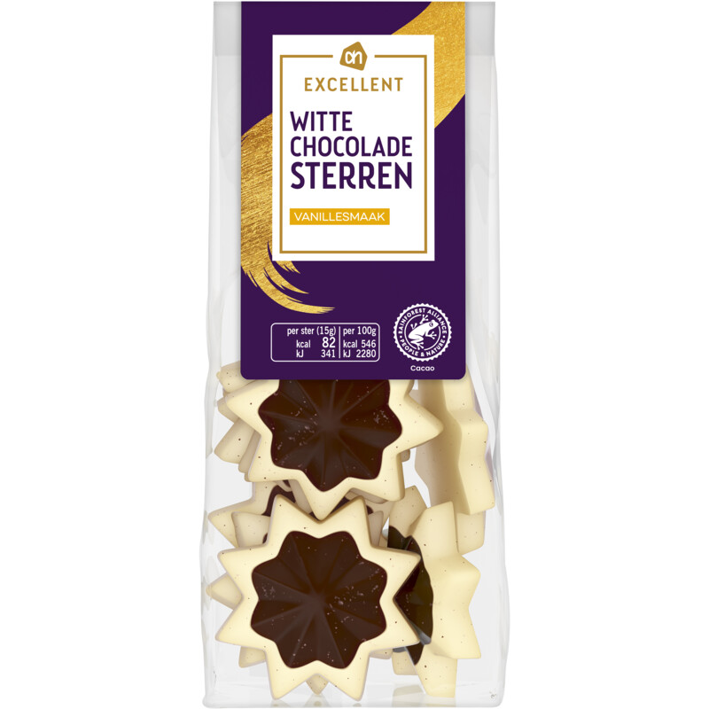 Een afbeelding van AH Excellent Witte chocoladesterren vanillesmaak