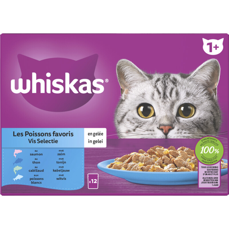 Een afbeelding van Whiskas 1+ Vis selectie in gelei