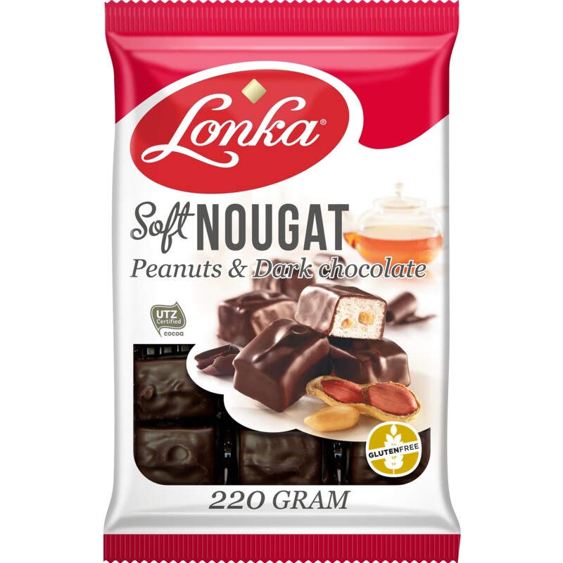 Een afbeelding van Lonka Soft nougat pinda's & pure chocolade