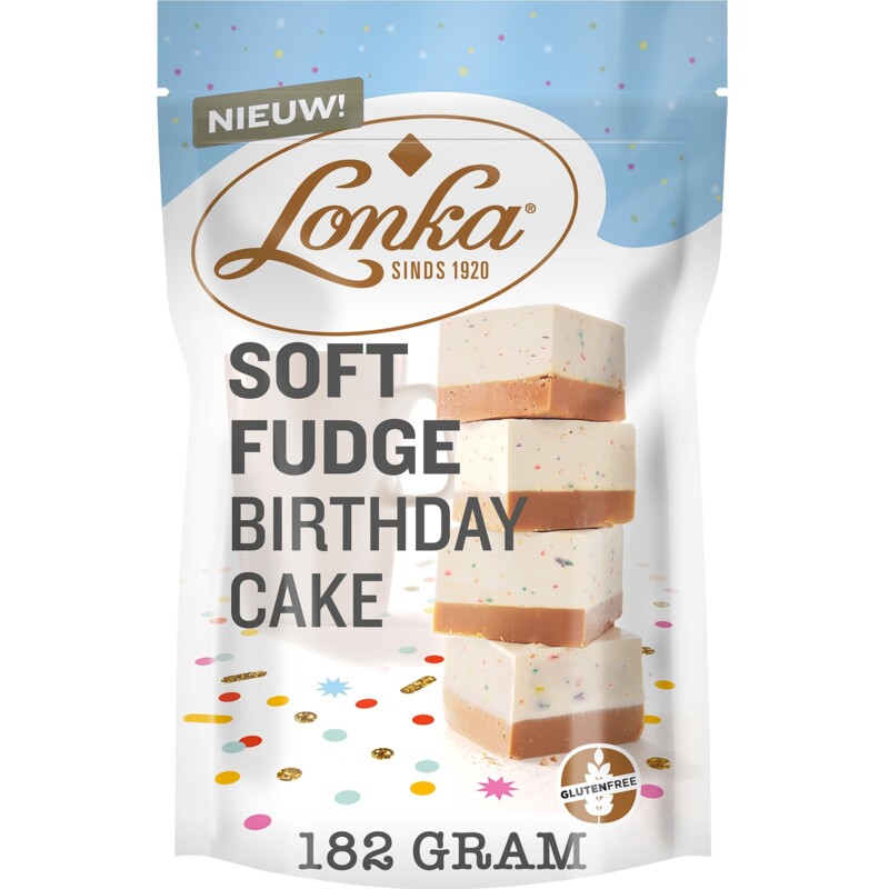 Een afbeelding van Lonka Soft fudge birthday cake