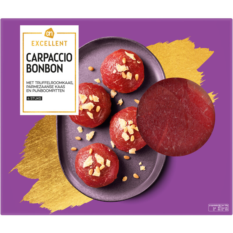 Een afbeelding van AH Excellent Carpaccio bonbon met truffel roomkaas
