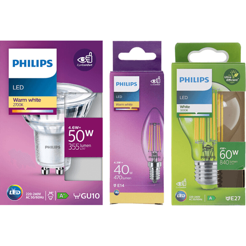 Een afbeelding van Philips energiezuinge LED-lampen pakket