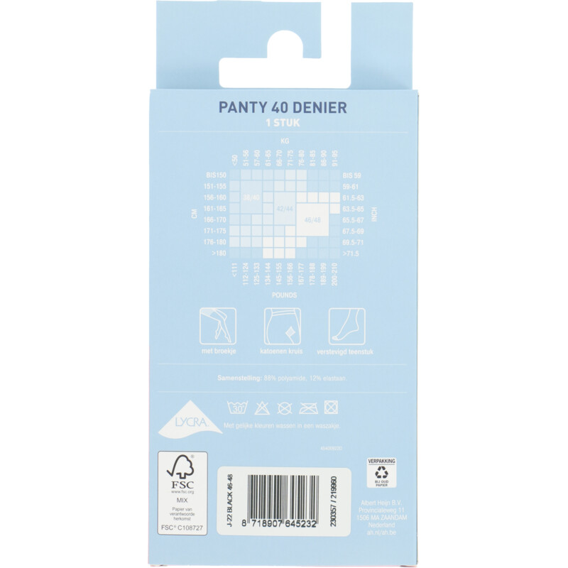 Blue Panty zwart 40 denier maat 4648 bestellen Albert Heijn
