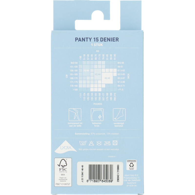 Blue Panty teint 15 denier maat 4648 bestellen Albert Heijn