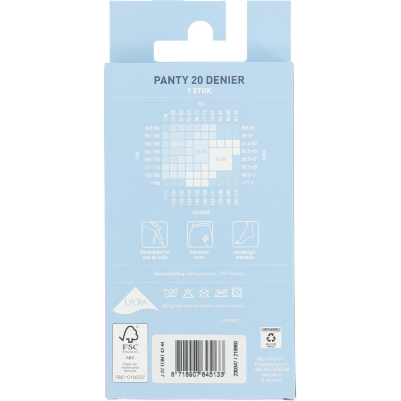 Een afbeelding van Blue Panty glans teint 20 denier maat 42-44