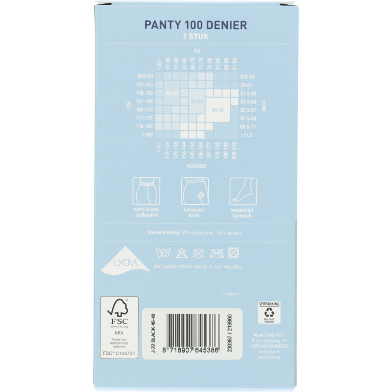 AH Panty zwart 100 denier maat 4648 bestellen Albert Heijn