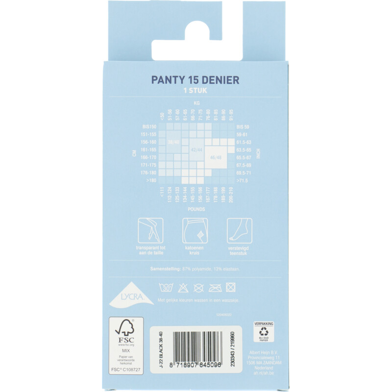 Een afbeelding van Blue Panty zwart 15 denier maat 38-40