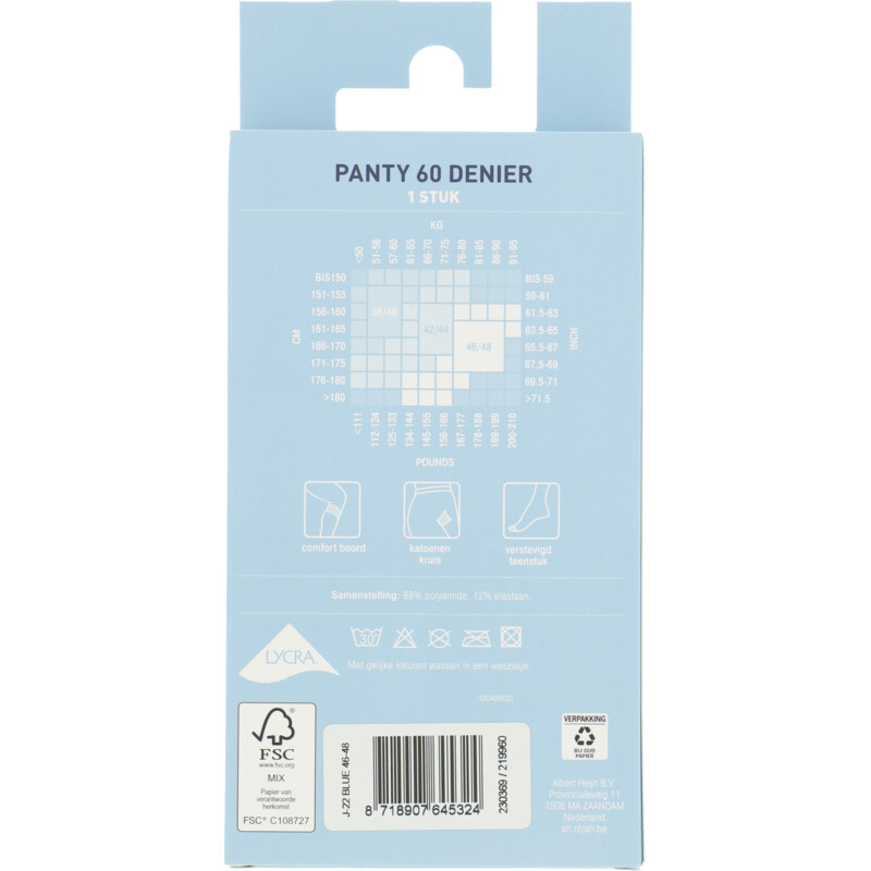 Een afbeelding van Blue Panty blauw 60 denier maat 46-48