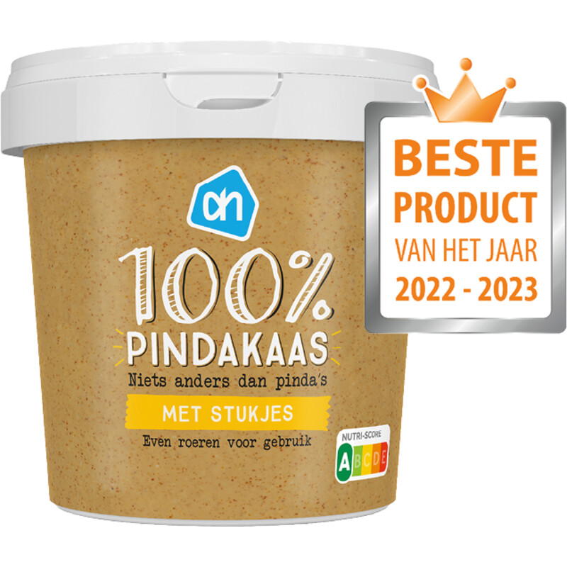 Een afbeelding van AH 100% Pindakaas met stukjes
