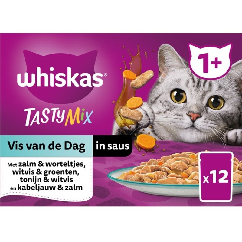 Een afbeelding van Whiskas Tasty mix vis van de dag in saus