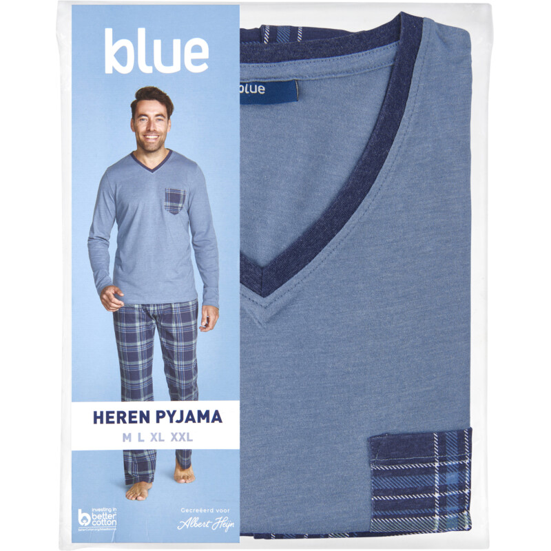 Een afbeelding van Blue Heren pyjama ruit XL